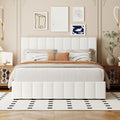 Queen Size Upholstered Platform Bed With A Hydraulic Storage System White White Upholstered