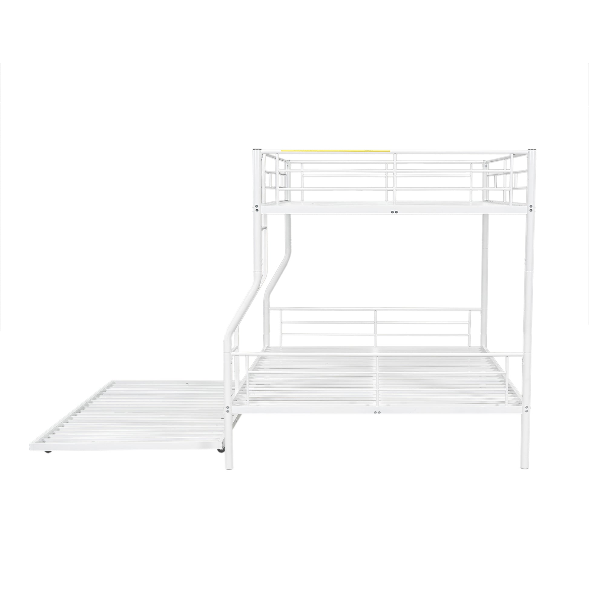 Full Xl Over Queen Metal Bunk Bed With Trundle, White Full Xl White Iron