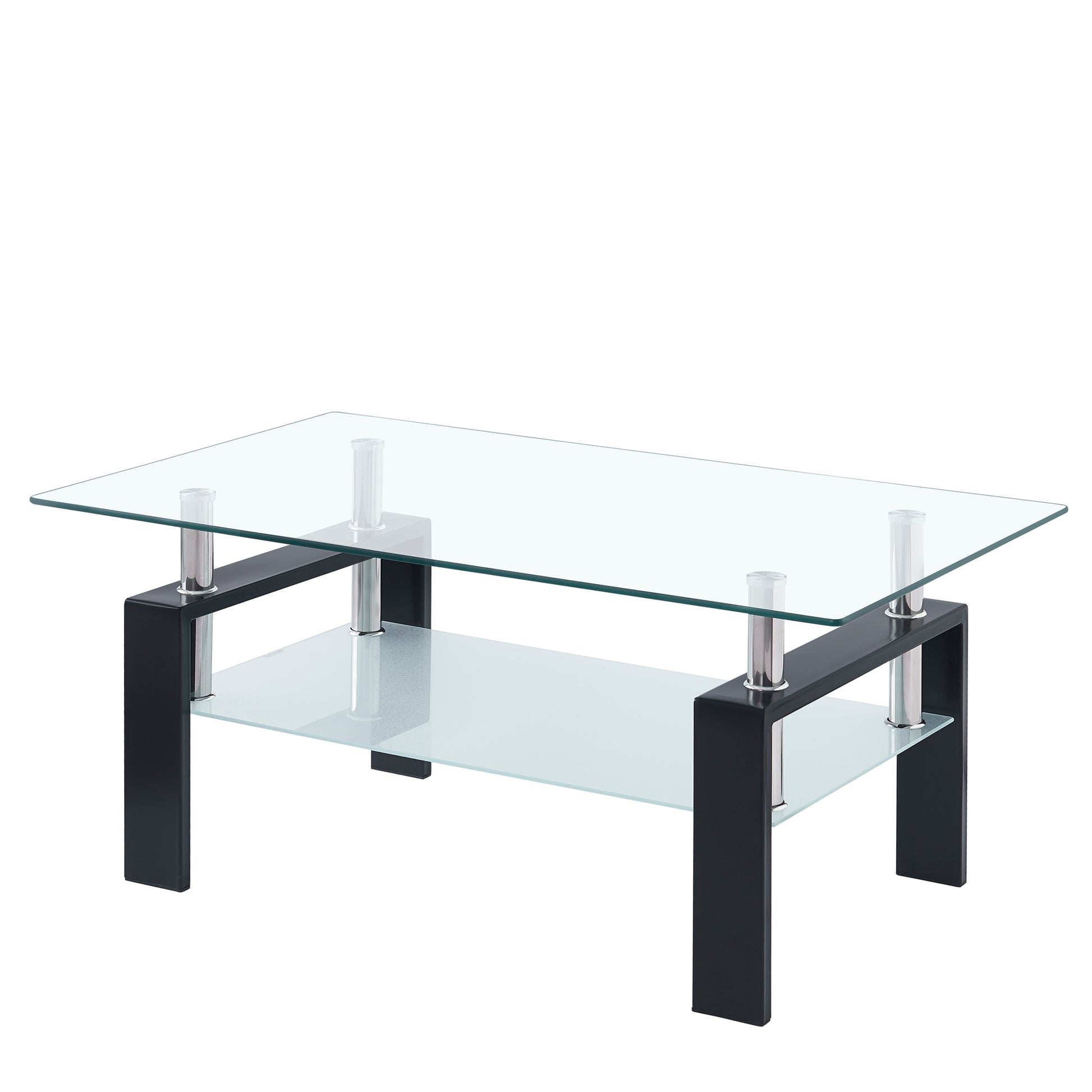 Tempered Clear Glass Coffee Table, 2 Layers Coffee Table Living Room Center Table Transparent Glass