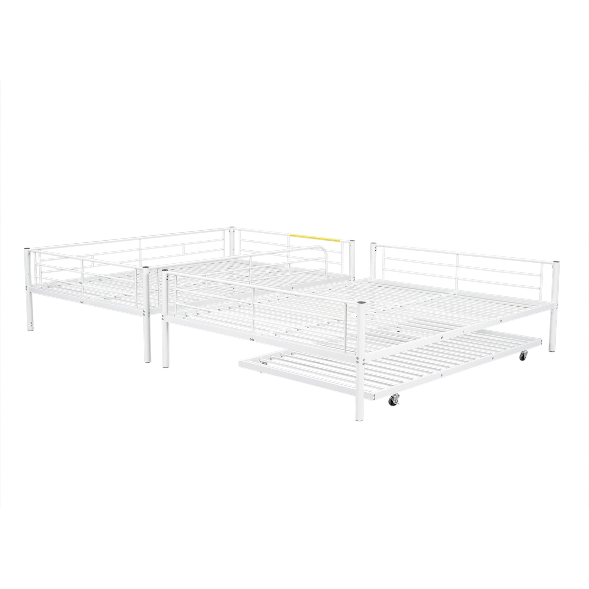 Full Xl Over Queen Metal Bunk Bed With Trundle, White Full Xl White Iron
