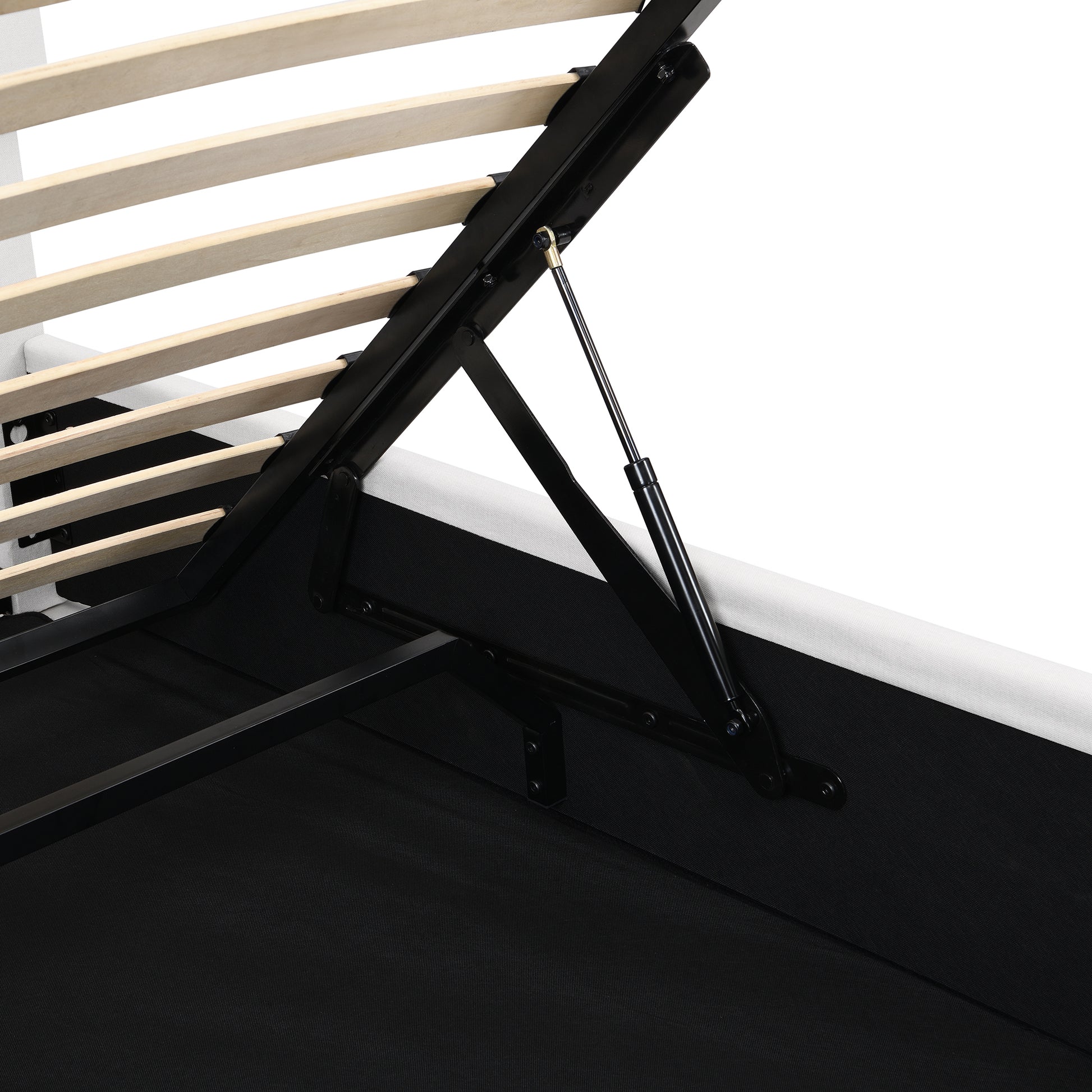 Queen Size Upholstered Platform Bed With A Hydraulic Storage System White White Upholstered