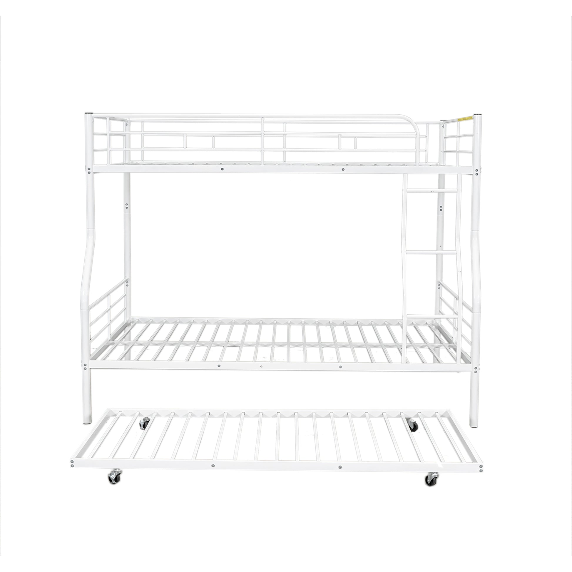 Full Xl Over Queen Metal Bunk Bed With Trundle, White Full Xl White Iron