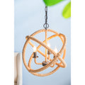 3 Light Farmhouse Chandelier, Rope Chandelier Globe Hanging Light Fixture With With Adjustable Chain For Kitchen Dining Room Foyer Entryway, Bulb Not Included Beige Brown Jute
