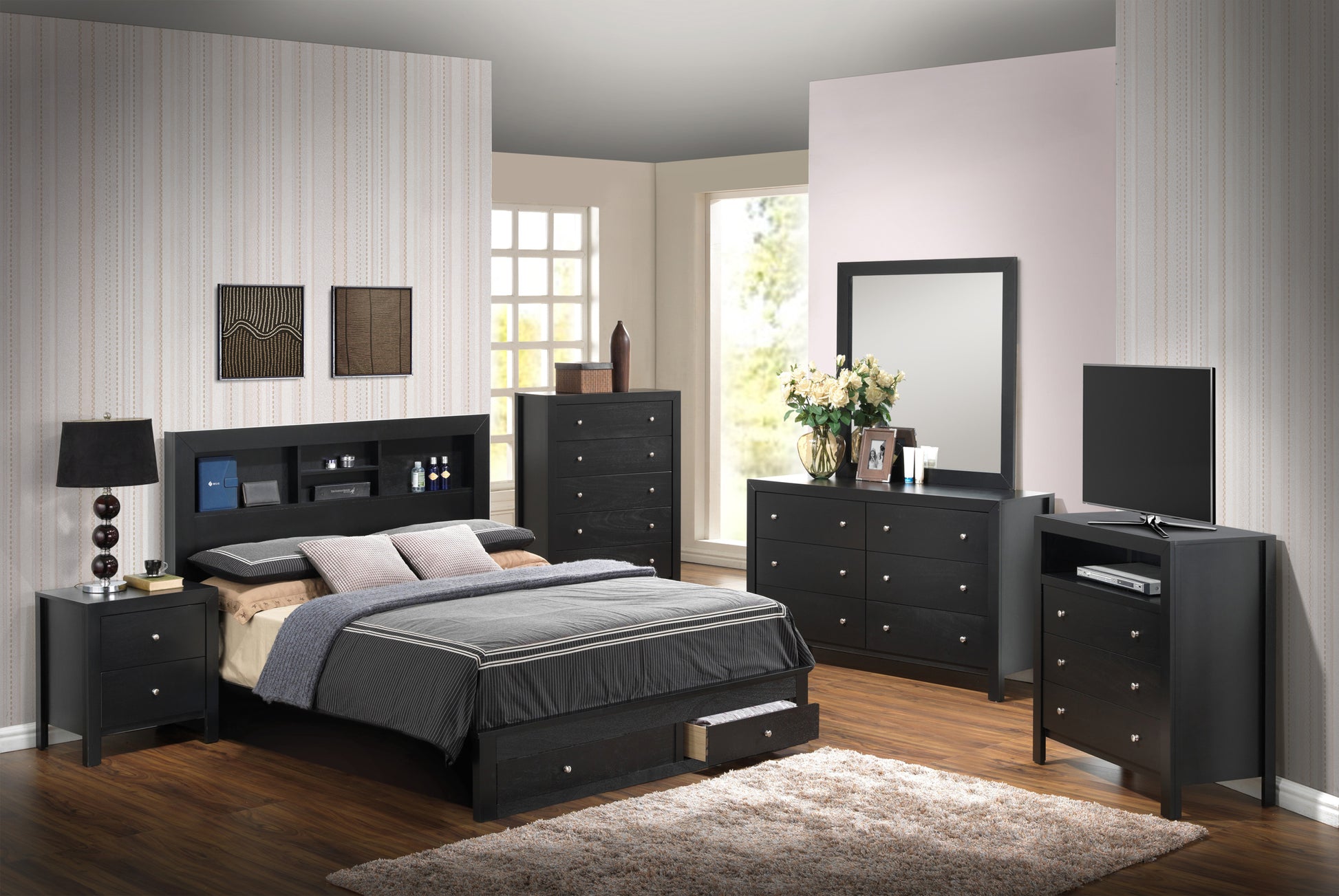 Burlington G2450D Fsb2 Full Storage Bedblack Box Spring Not Required Full Black Particle Board