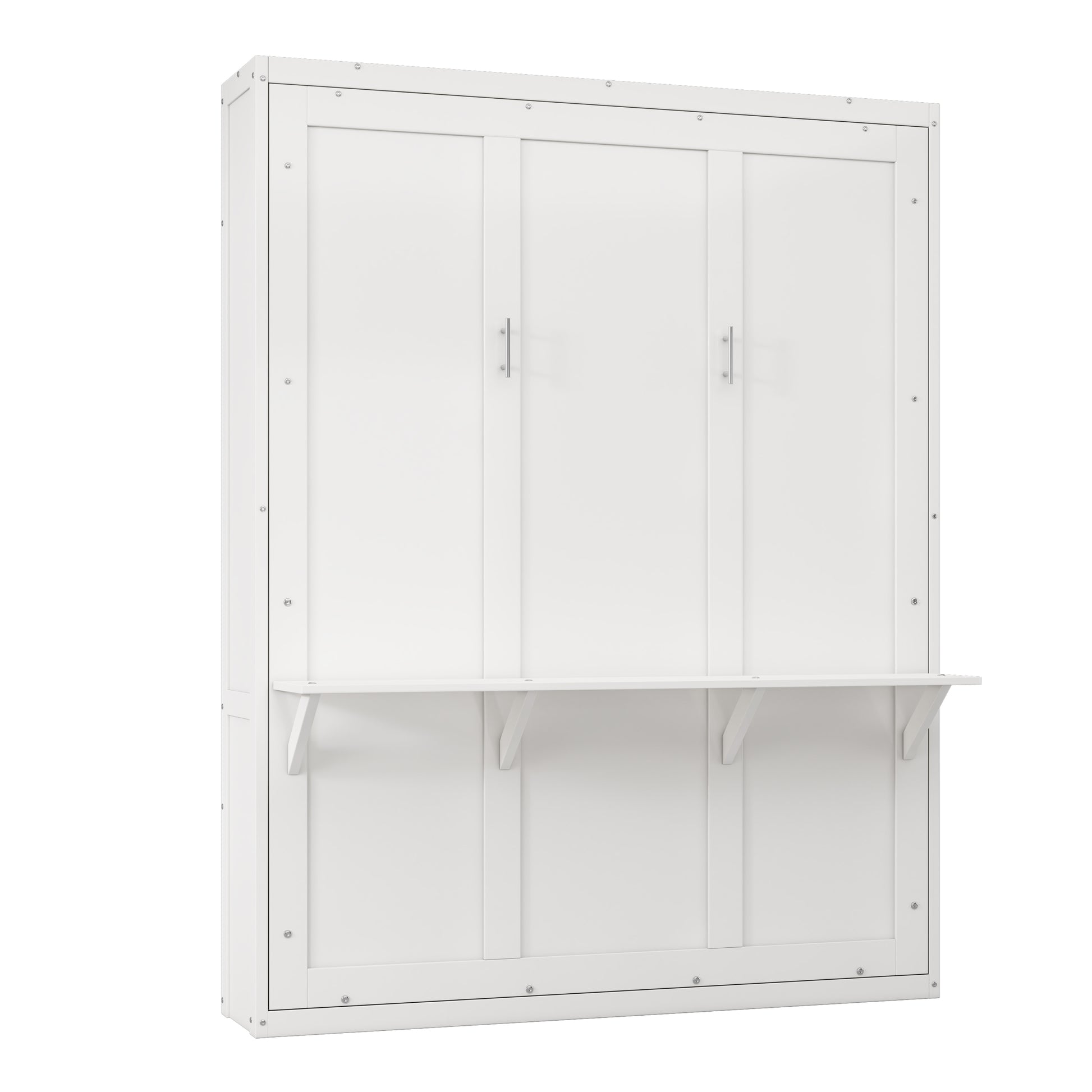 Queen Size Murphy Bed With 2 Side Cabinet Storage Shelves, 68 Inch Cabinet Bed Folding Wall Bed With Desk Combo Perfect For Guest Room, Study, Office,White Old Sku:Bs400491Aac Box Spring Not Required Queen White Wood White Pine Murphy Solid Wood Mdf