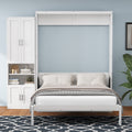 Queen Size Murphy Bed With 1 Side Cabinet Storage Shelf, 68 Inch Cabinet Bed Folding Wall Bed With Desk Combo Perfect For Guest Room, Study, Office,White Old Sku:Bs300491Aac Box Spring Not Required Queen Antique Grey White Wood White Pine Murphy Solid