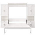 Queen Size Murphy Bed With 2 Side Cabinet Storage Shelves, 68 Inch Cabinet Bed Folding Wall Bed With Desk Combo Perfect For Guest Room, Study, Office,White Old Sku:Bs400491Aac Box Spring Not Required Queen White Wood White Pine Murphy Solid Wood Mdf
