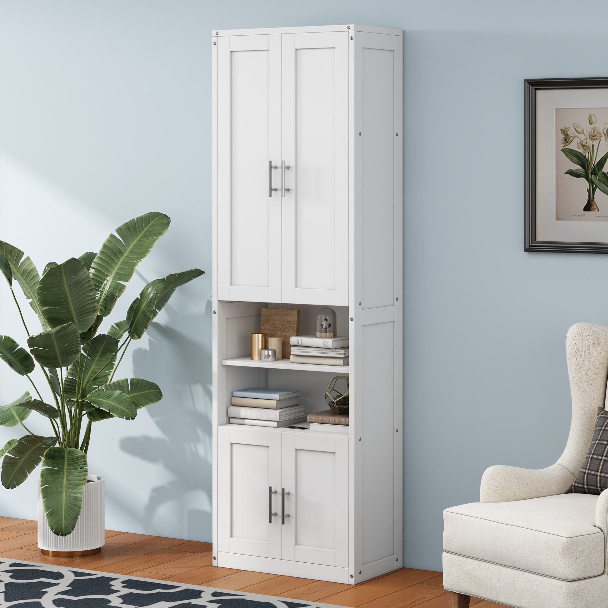 Queen Size Murphy Bed With 2 Side Cabinet Storage Shelves, 68 Inch Cabinet Bed Folding Wall Bed With Desk Combo Perfect For Guest Room, Study, Office,White Old Sku:Bs400491Aac Box Spring Not Required Queen White Wood White Pine Murphy Solid Wood Mdf