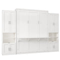 Queen Size Murphy Bed With 2 Side Cabinet Storage Shelves, 68 Inch Cabinet Bed Folding Wall Bed With Desk Combo Perfect For Guest Room, Study, Office,White Old Sku:Bs400491Aac Box Spring Not Required Queen White Wood White Pine Murphy Solid Wood Mdf