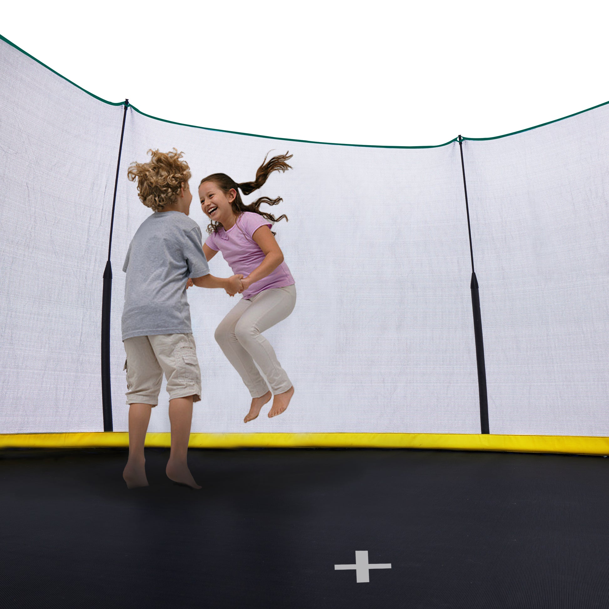 Yc 14Ft Recreational Trampolines With Enclosure For Kids And Adults With Patented Fiberglass Curved Poles Pumpkin Blue Blue Steel