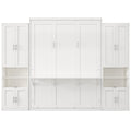 Queen Size Murphy Bed With 2 Side Cabinet Storage Shelves, 68 Inch Cabinet Bed Folding Wall Bed With Desk Combo Perfect For Guest Room, Study, Office,White Old Sku:Bs400491Aac Box Spring Not Required Queen White Wood White Pine Murphy Solid Wood Mdf