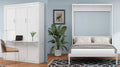 Queen Size Murphy Bed With 2 Side Cabinet Storage Shelves, 68 Inch Cabinet Bed Folding Wall Bed With Desk Combo Perfect For Guest Room, Study, Office,White Old Sku:Bs400491Aac Box Spring Not Required Queen White Wood White Pine Murphy Solid Wood Mdf