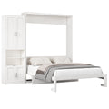 Queen Size Murphy Bed With 1 Side Cabinet Storage Shelf, 68 Inch Cabinet Bed Folding Wall Bed With Desk Combo Perfect For Guest Room, Study, Office,White Old Sku:Bs300491Aac Box Spring Not Required Queen Antique Grey White Wood White Pine Murphy Solid