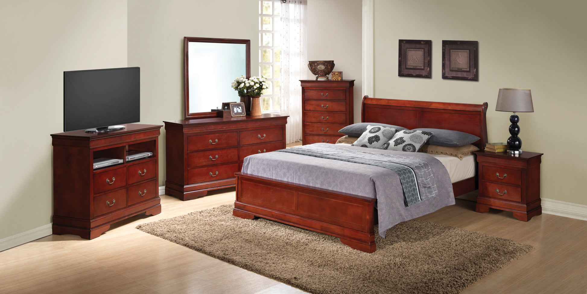 Louis Phillipe G3100E Qb3 Queen Bedcherry Cherry Particle Board