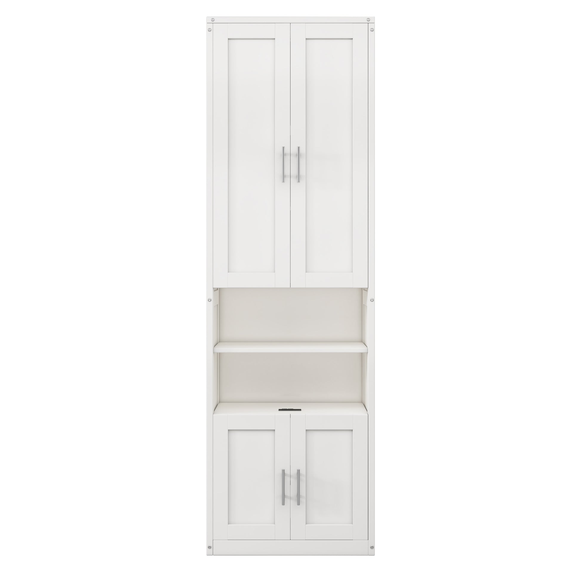 Queen Size Murphy Bed With 2 Side Cabinet Storage Shelves, 68 Inch Cabinet Bed Folding Wall Bed With Desk Combo Perfect For Guest Room, Study, Office,White Old Sku:Bs400491Aac Box Spring Not Required Queen White Wood White Pine Murphy Solid Wood Mdf