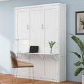 Queen Size Murphy Bed With 2 Side Cabinet Storage Shelves, 68 Inch Cabinet Bed Folding Wall Bed With Desk Combo Perfect For Guest Room, Study, Office,White Old Sku:Bs400491Aac Box Spring Not Required Queen White Wood White Pine Murphy Solid Wood Mdf
