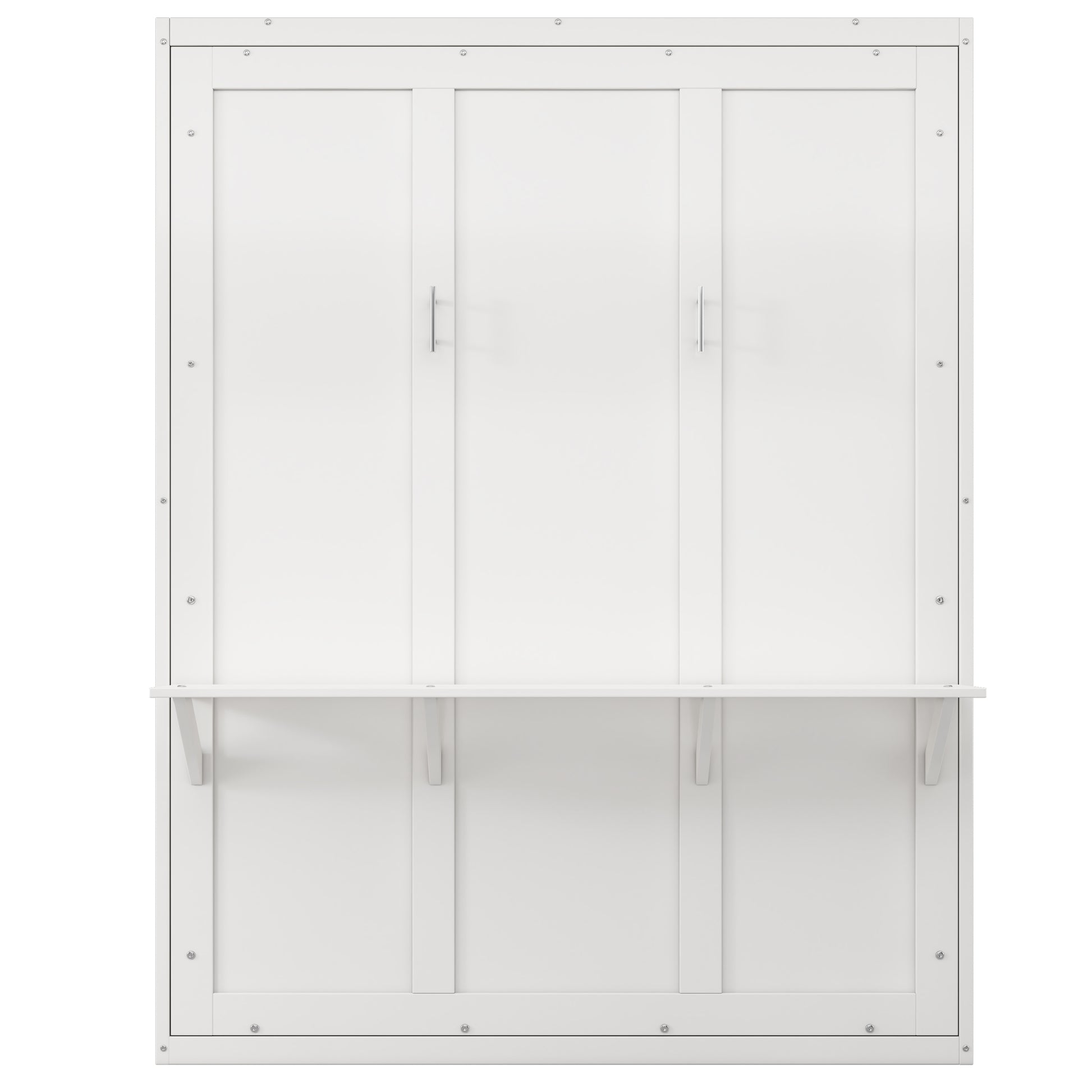 Queen Size Murphy Bed With 2 Side Cabinet Storage Shelves, 68 Inch Cabinet Bed Folding Wall Bed With Desk Combo Perfect For Guest Room, Study, Office,White Old Sku:Bs400491Aac Box Spring Not Required Queen White Wood White Pine Murphy Solid Wood Mdf