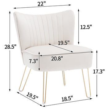 Hengming Modern Velvet Chair, Armless Side Chair, Metal Leg Chair, Suitable For Living Room And Bedroom Set Of 2 Beige Velvet