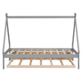 Twin Size Tent Floor Bed, Teepee Bed, With Trundle,Grey Twin Gray Wood Bedroom American Design Pine Bed Frame Pine