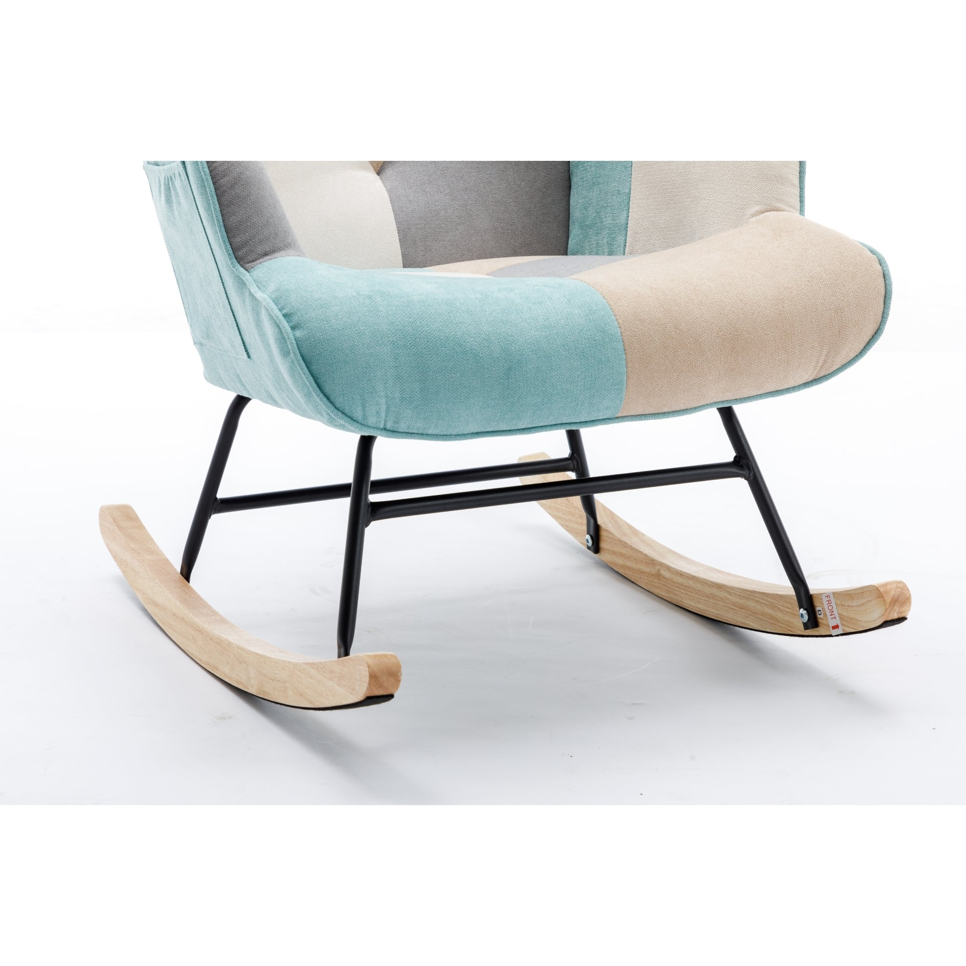 Modern Patchwork Accent Chair With Solid Wood Armrest And Feet, Mid Century Modern Accent Sofa, Fabric Sofa Chair For Living Room Bedroom Studio, Comfy Side Armchair For Bed Green Foam Cotton Linen