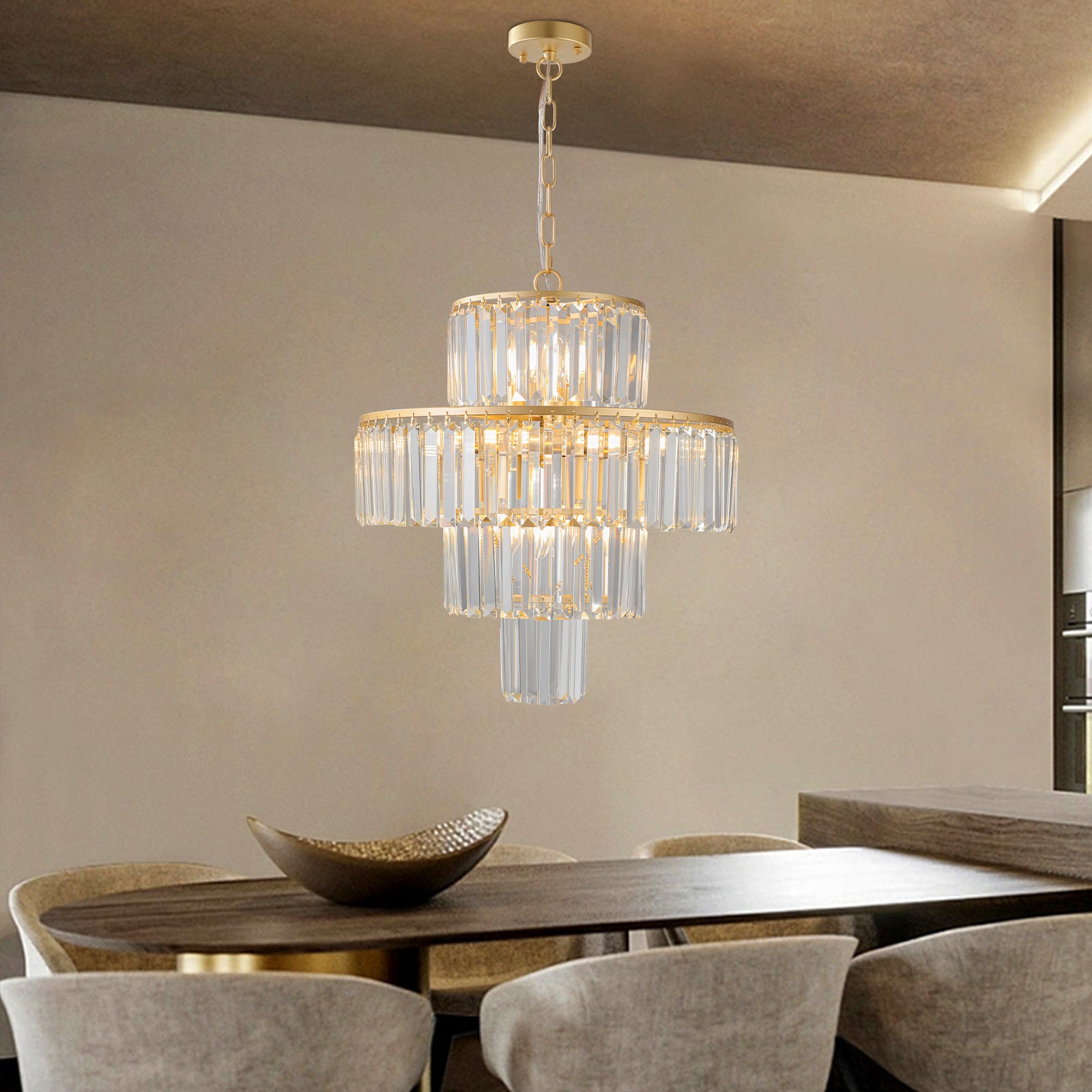 Crystal Chandelier Modern Chandeliers Lights Fixture Hanging Pendant Light Fixture For Dining Room Bedroom Living Room Dia 19.7 Inch Gold Crystal Iron