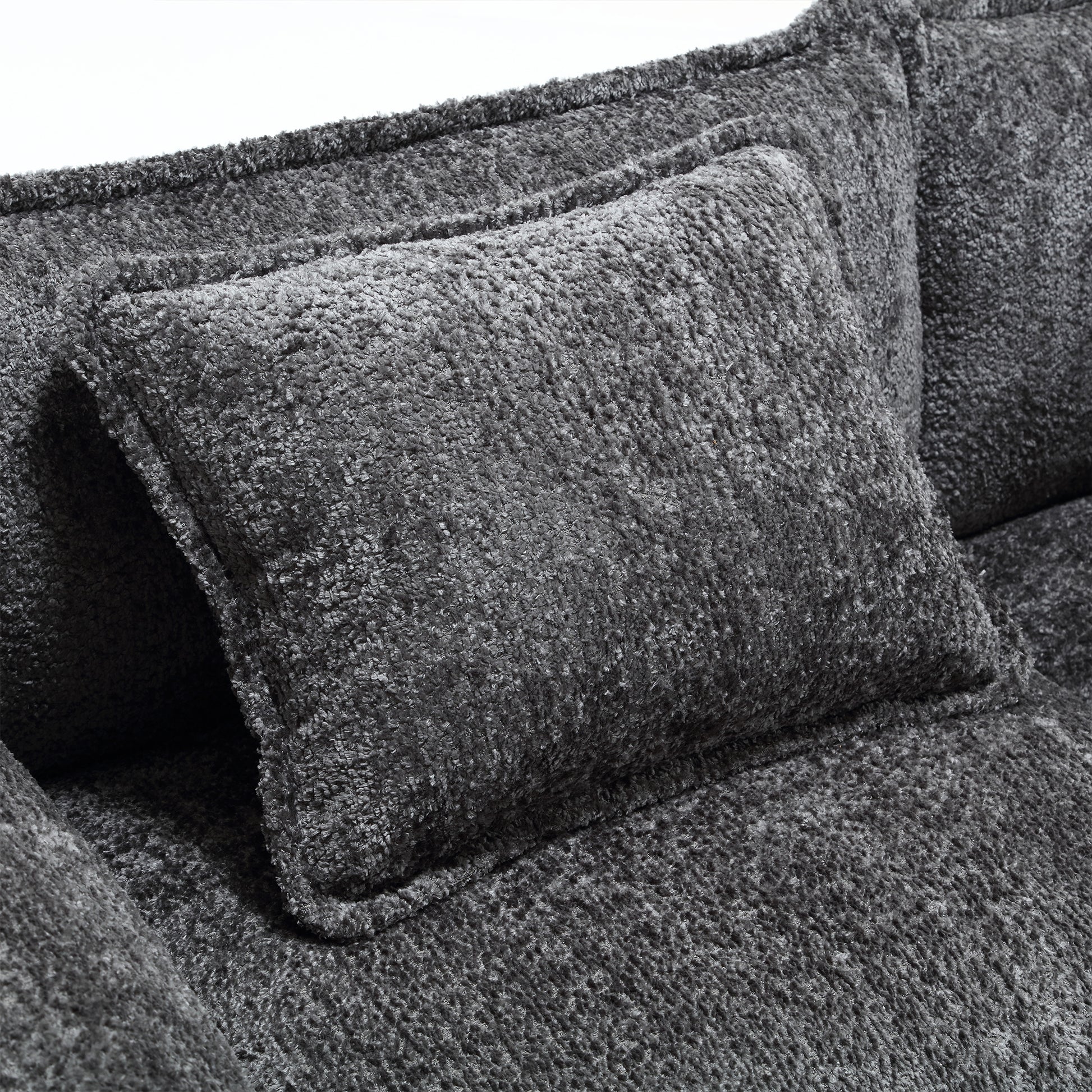 Modern Large Boucle Fabric L Shape Sectional Sofa Gray Boucle