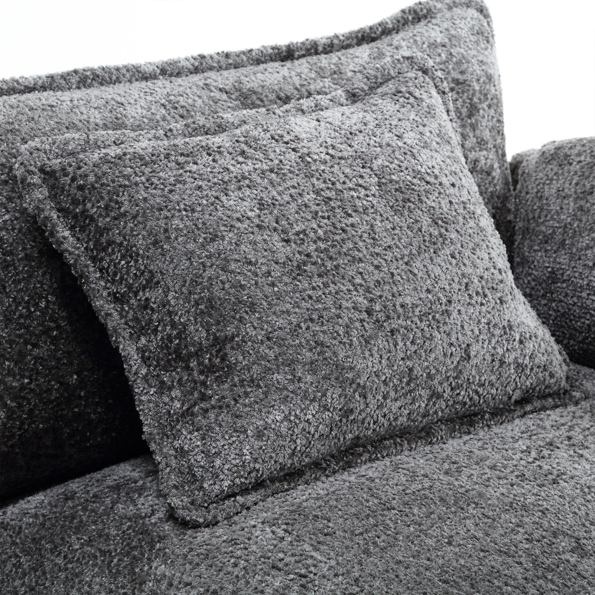 Modern Large Boucle Fabric L Shape Sectional Sofa Gray Boucle