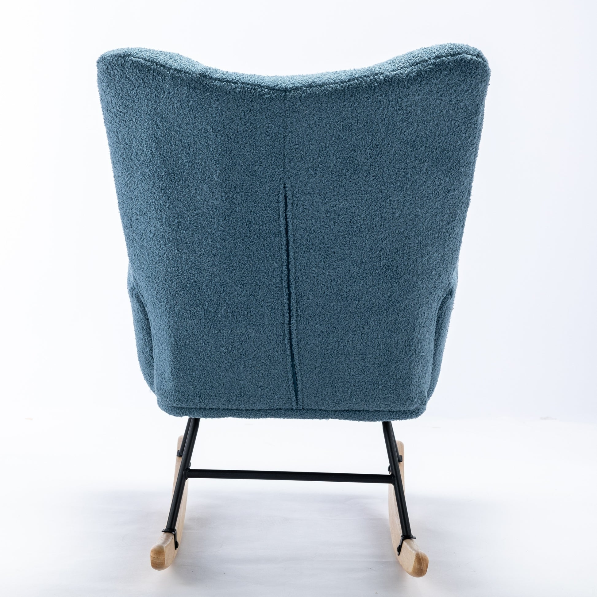 Rocking Chair With Pocket, Soft Teddy Fabric Rocking Chair For Nursery, Comfy Wingback Glider Rocker With Safe Solid Wood Base For Living Room Bedroom Balcony Blue Blue Casual Foam Teddy