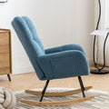 Rocking Chair With Pocket, Soft Teddy Fabric Rocking Chair For Nursery, Comfy Wingback Glider Rocker With Safe Solid Wood Base For Living Room Bedroom Balcony Blue Blue Casual Foam Teddy