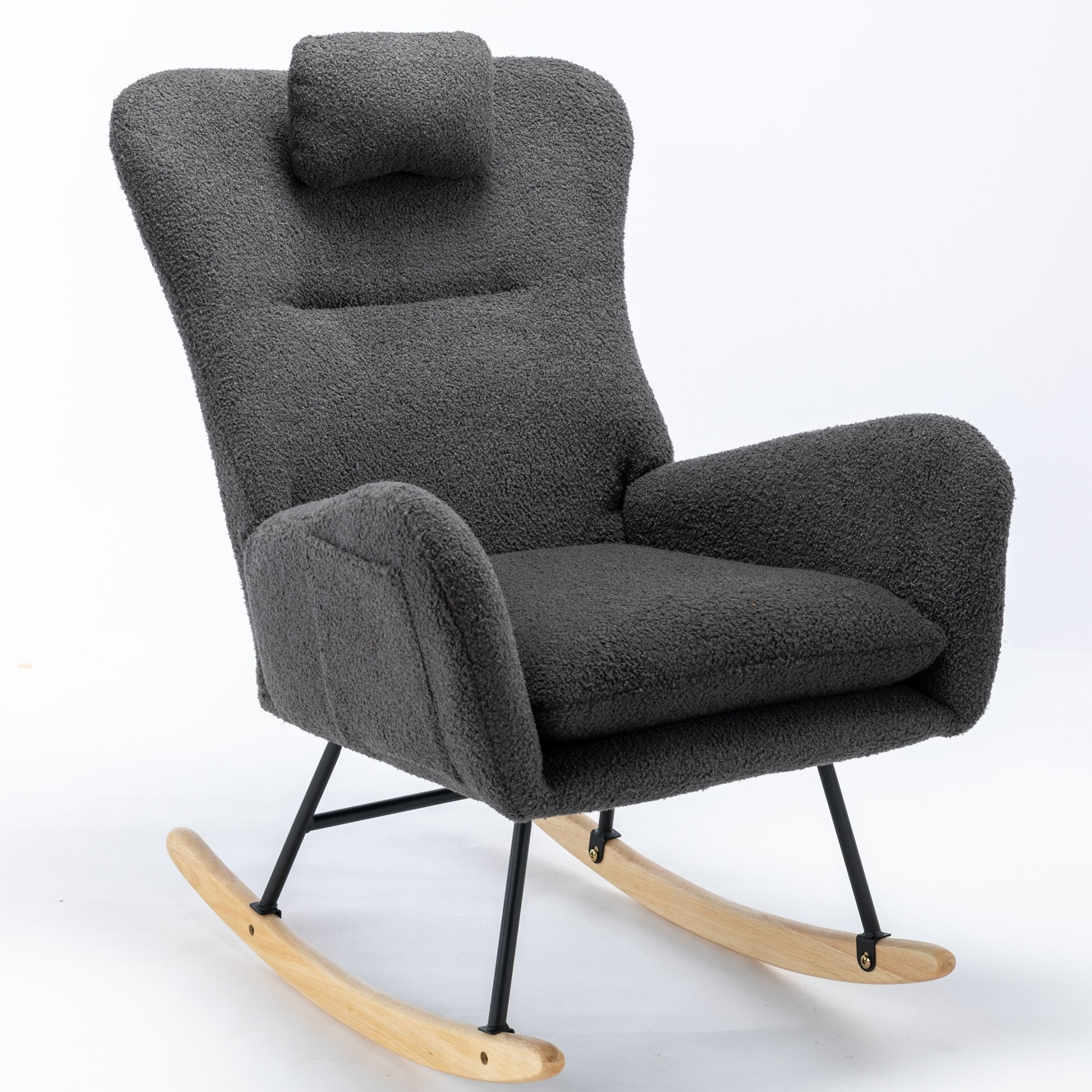 Same As W1372105256 35.5 Inch Rocking Chair With Pocket, Soft Teddy Fabric Rocking Chair For Nursery, Comfy Wingback Glider Rocker With Safe Solid Wood Base For Living Room Bedroom Balcony Greg Grey Casual Foam Teddy