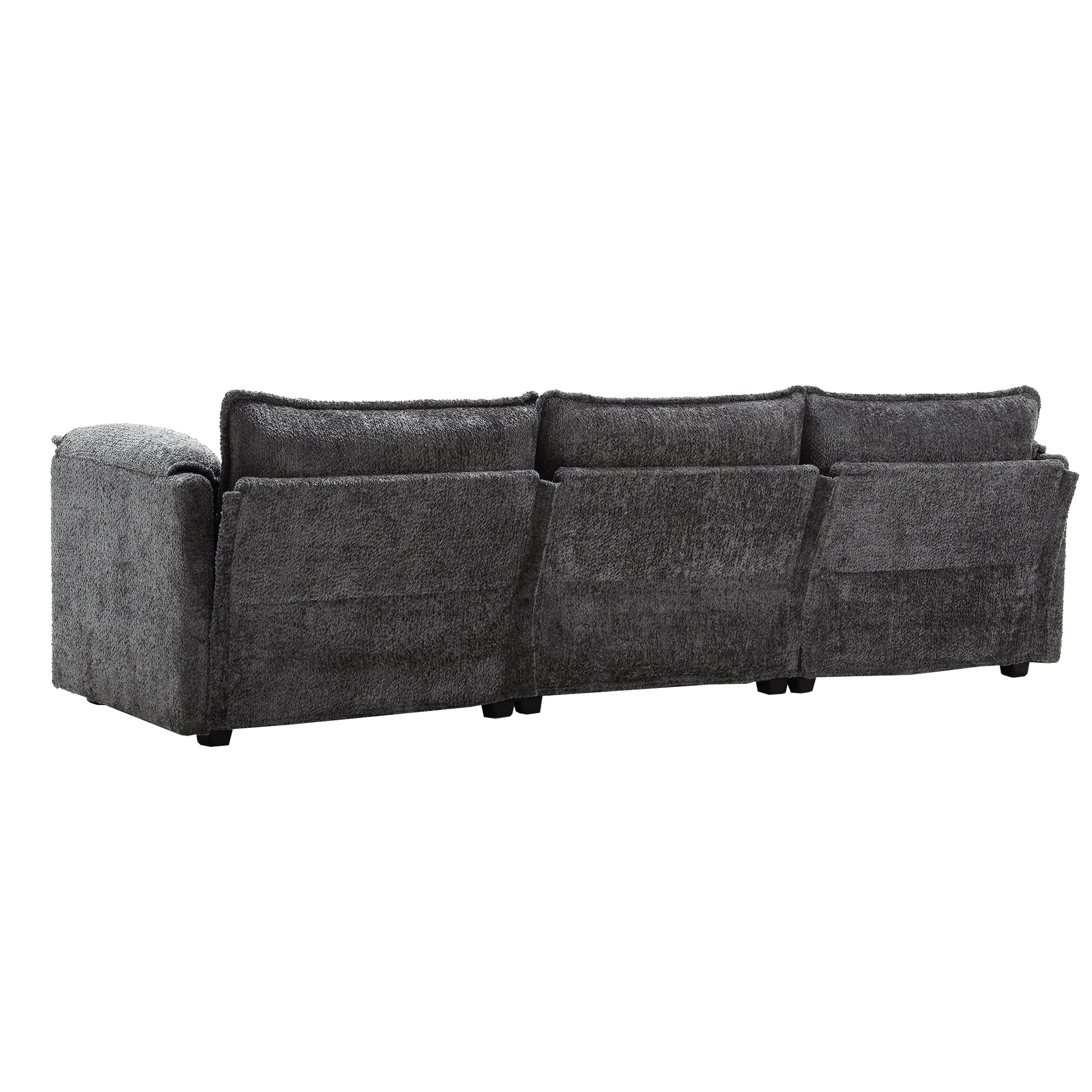 Modern Large Boucle Fabric L Shape Sectional Sofa Gray Boucle