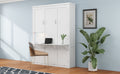 Queen Size Murphy Bed With 2 Side Cabinet Storage Shelves, 68 Inch Cabinet Bed Folding Wall Bed With Desk Combo Perfect For Guest Room, Study, Office,White Old Sku:Bs400491Aac Box Spring Not Required Queen White Wood White Pine Murphy Solid Wood Mdf