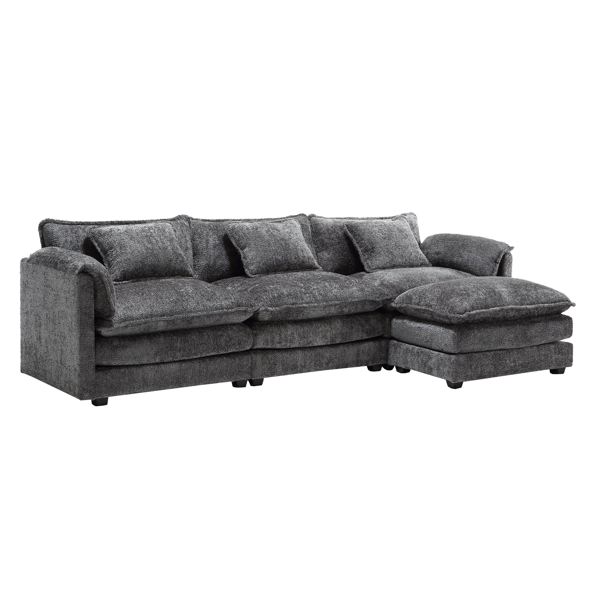 Modern Large Boucle Fabric L Shape Sectional Sofa Gray Boucle