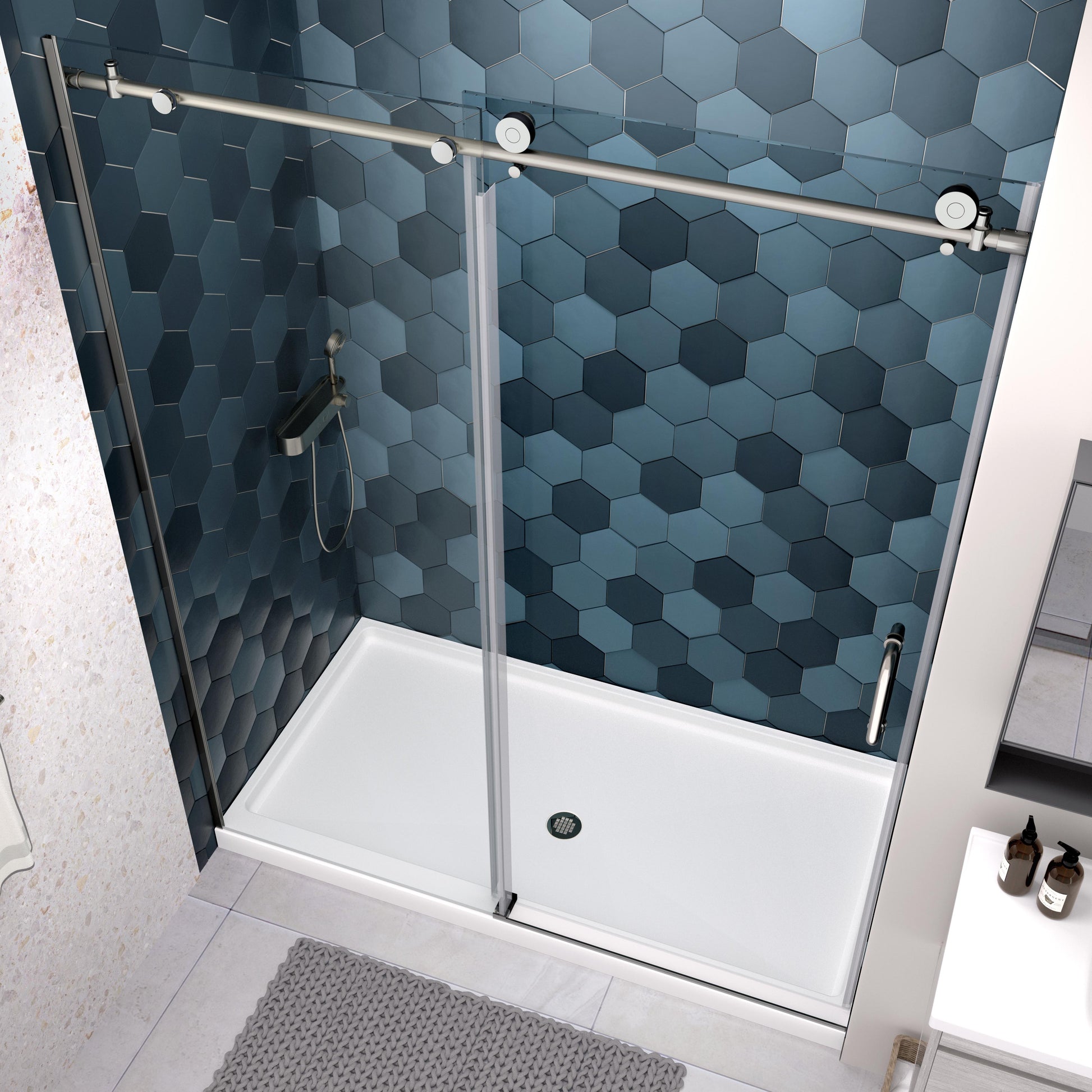 Glass Shower Door, Sliding Door, With 5 16" Tempered Glass And Polished Chrome Finish Chrome Bathroom Stainless Steel