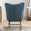 Rocking Chair With Pocket, Soft Teddy Fabric Rocking Chair For Nursery, Comfy Wingback Glider Rocker With Safe Solid Wood Base For Living Room Bedroom Balcony Blue Blue Casual Foam Teddy