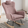 35.5 Inch Rocking Chair With Pocket, Soft Teddy Fabric Rocking Chair For Nursery, Comfy Wingback Glider Rocker With Safe Solid Wood Base For Living Room Bedroom Balcony Pink Pink Casual Foam Teddy
