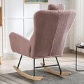 35.5 Inch Rocking Chair With Pocket, Soft Teddy Fabric Rocking Chair For Nursery, Comfy Wingback Glider Rocker With Safe Solid Wood Base For Living Room Bedroom Balcony Pink Pink Casual Foam Teddy