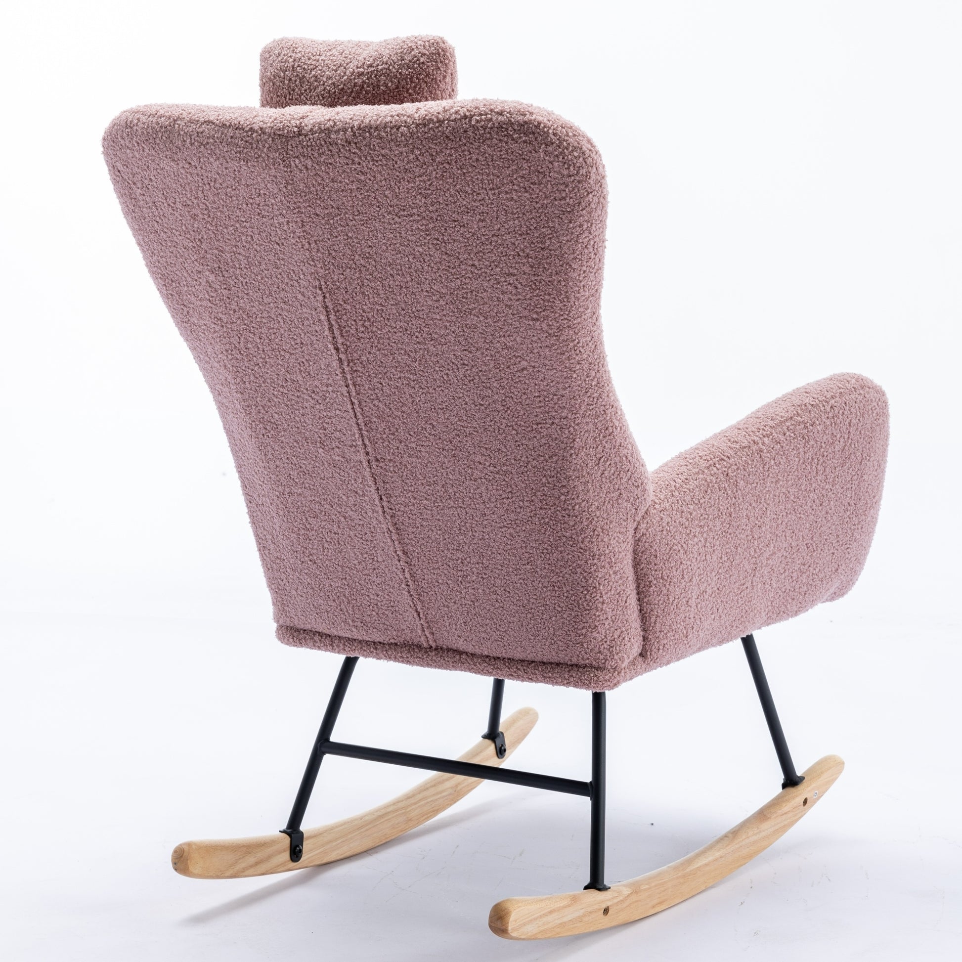 35.5 Inch Rocking Chair With Pocket, Soft Teddy Fabric Rocking Chair For Nursery, Comfy Wingback Glider Rocker With Safe Solid Wood Base For Living Room Bedroom Balcony Pink Pink Casual Foam Teddy