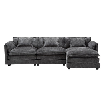Modern Large Boucle Fabric L Shape Sectional Sofa Gray Boucle