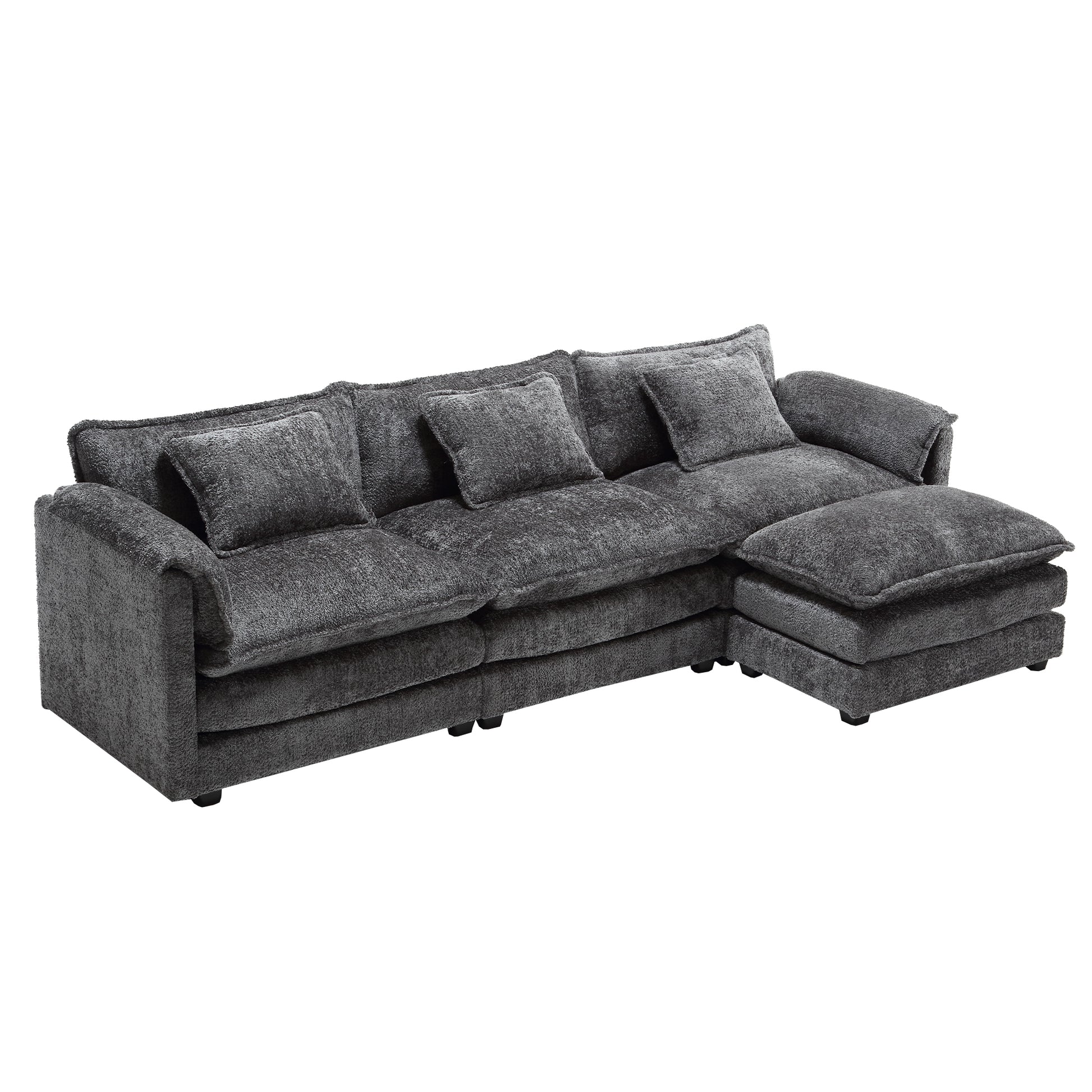 Modern Large Boucle Fabric L Shape Sectional Sofa Gray Boucle