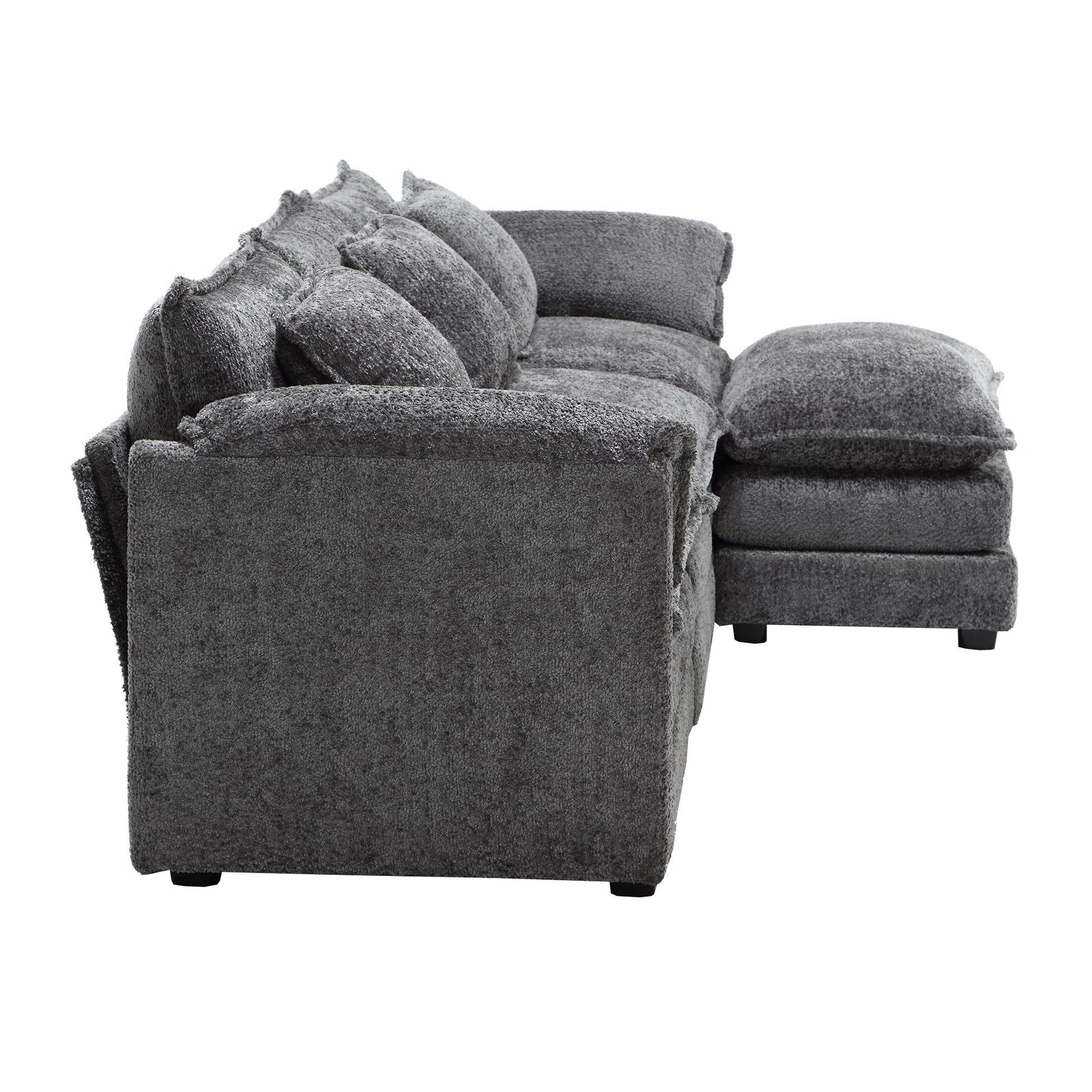 Modern Large Boucle Fabric L Shape Sectional Sofa Gray Boucle