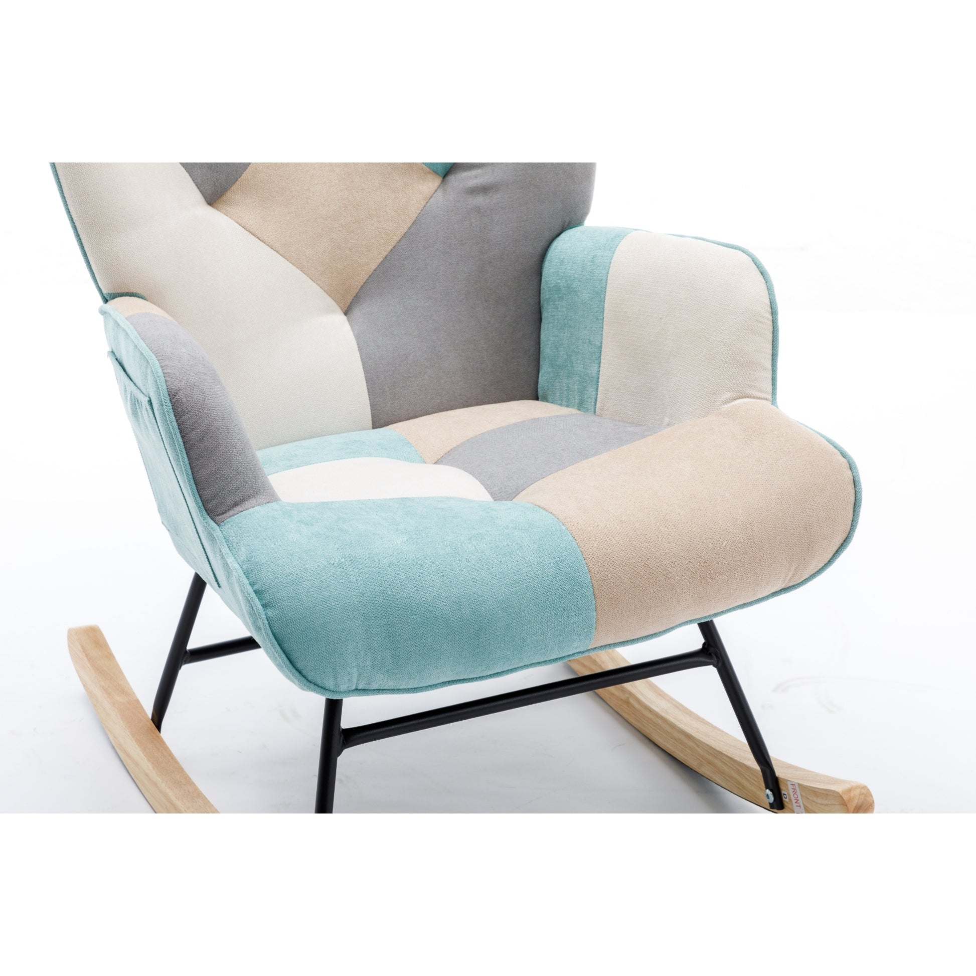 Modern Patchwork Accent Chair With Solid Wood Armrest And Feet, Mid Century Modern Accent Sofa, Fabric Sofa Chair For Living Room Bedroom Studio, Comfy Side Armchair For Bed Green Foam Cotton Linen