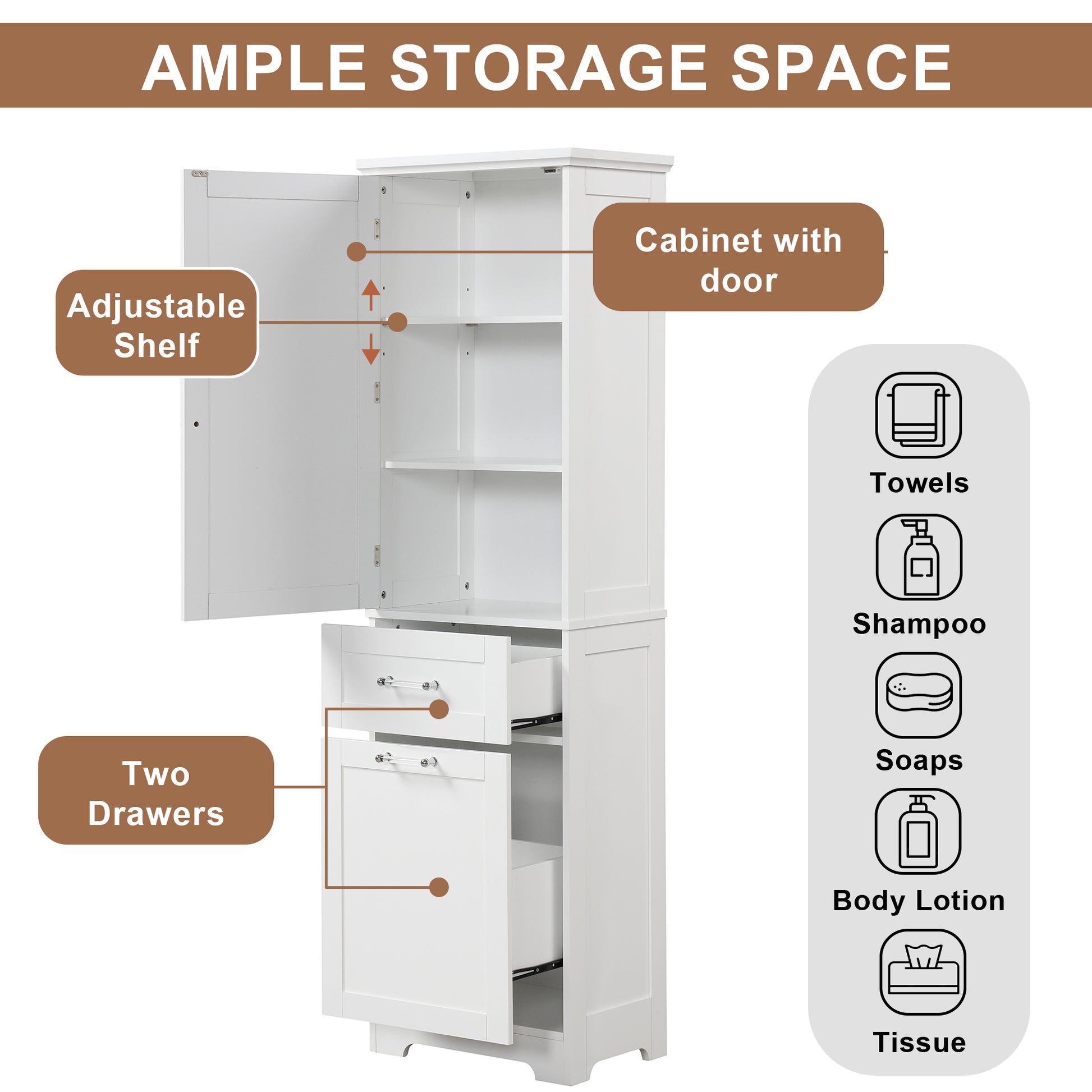 Tall Bathroom Storage Cabinet, Freestanding Storage Cabinet With Two Different Size Drawers And Adjustable Shelf, Mdf Board With Painted Finish, White Old Sku:Wf312730Aak White Mdf