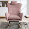 35.5 Inch Rocking Chair With Pocket, Soft Teddy Fabric Rocking Chair For Nursery, Comfy Wingback Glider Rocker With Safe Solid Wood Base For Living Room Bedroom Balcony Pink Pink Casual Foam Teddy