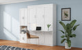 Queen Size Murphy Bed With 1 Side Cabinet Storage Shelf, 68 Inch Cabinet Bed Folding Wall Bed With Desk Combo Perfect For Guest Room, Study, Office,White Old Sku:Bs300491Aac Box Spring Not Required Queen Antique Grey White Wood White Pine Murphy Solid