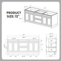 Solid Wood 72 Inch Bathroom Vanity Without Top Sink, Modern Bathroom Vanity Base Only, Birch Solid Wood And Plywood Cabinet, Bathroom Storage Cabinet With Double Door Cabinet And 3 Drawers, White 3 White 4 5 48 In & Above 36 To 59 In Soft Close Doors