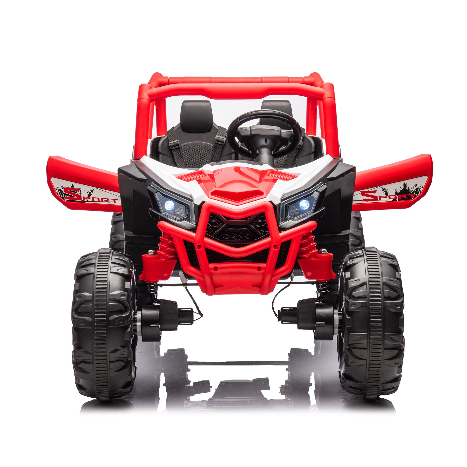 24V Ride On Xxl Utv Car For Kid,2Seater With Two Safety Belts, Side By Side 4X4 Ride On Off Road Truck With Parent Remote Control, Battery Powered Electric Car W High Low Speed, Two Safety Belts. Red Polyethylene
