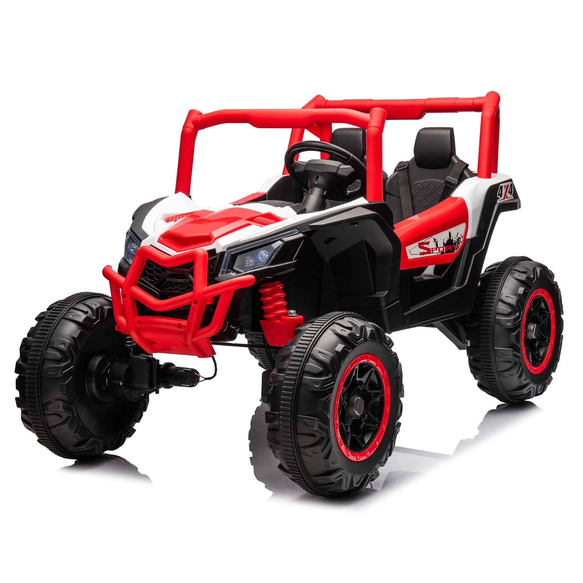 24V Ride On Xxl Utv Car For Kid,2Seater With Two Safety Belts, Side By Side 4X4 Ride On Off Road Truck With Parent Remote Control, Battery Powered Electric Car W High Low Speed, Two Safety Belts. Red Polyethylene