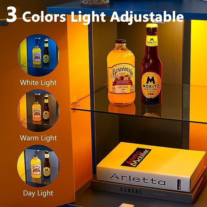 Bedside Tables With Led Farmhouse Gray Nightstand Tables With Glass Shelves Led End Table For Living Room Yellow & Blue Blue Yellow Bedroom Open Storage American Design,American Traditional,Art Deco,Casual,Classic Rosewood Easy Assembly Glass Engineered