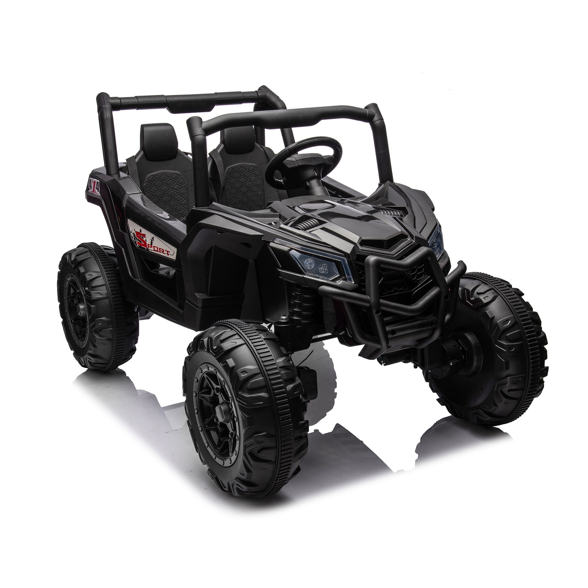 24V Ride On Xxl Utv Car For Kid,2Seater With Two Safety Belts, Side By Side 4X4 Ride On Off Road Truck With Parent Remote Control, Battery Powered Electric Car W High Low Speed, Two Safety Belts. Black Polyethylene